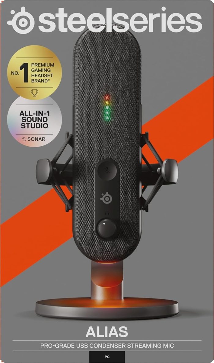 SteelSeries Alias Mikrofon USB do komputera PC — 3 razy większa kapsuła do gier, streamingu i podcastów — Redukcja szumów SI —