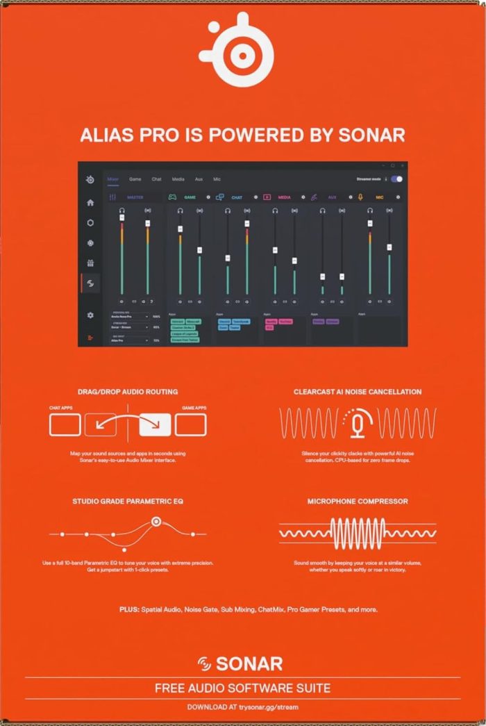 SteelSeries Alias Mikrofon USB do komputera PC — 3 razy większa kapsuła do gier, streamingu i podcastów — Redukcja szumów SI —