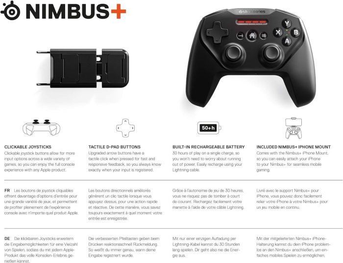 SteelSeries Kontroler Nimbus+ - Sprawniejsze działanie na wszystkich urządzeniach Apple